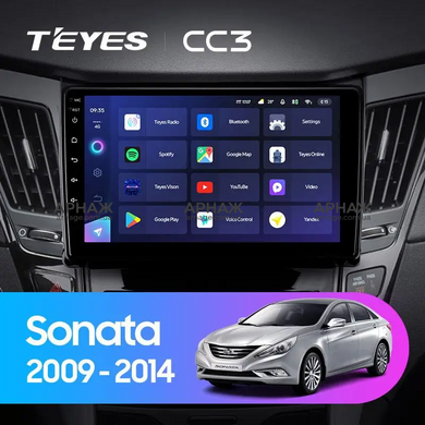 Штатная магнитола Teyes CC3 2K 6+128 Gb Hyundai Sonata 6 YF 2009-2014 (A) 9"
