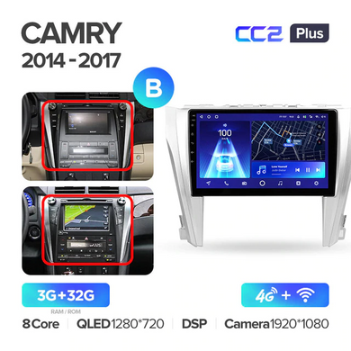 Штатна магнітола Teyes CC2 Plus 3GB+32GB 4G+WiFi Toyota Camry 50/55 (2014-2017)