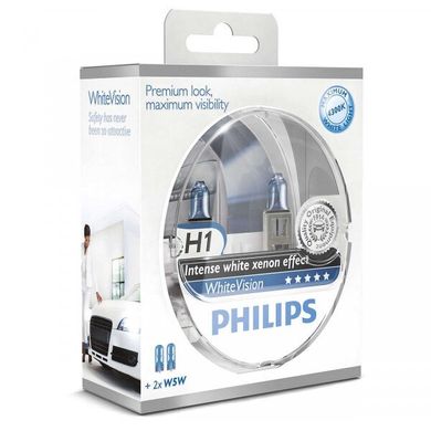 Автолампы Philips H1 WhiteVision +60% 4300K 12258WHVSM