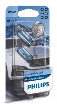 Автолампы Philips W5W WhiteVision ultra +60% 12V W2.1X9.5d (3300K) 12961WVUB2