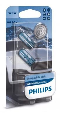 Автолампы Philips W5W WhiteVision ultra +60% 12V W2.1X9.5d (3300K) 12961WVUB2