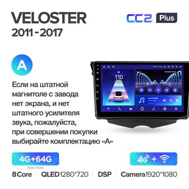 Штатна магнітола Teyes CC2 Plus 4GB+64GB 4G+WiFi Hyundai Veloster (2011-2017)