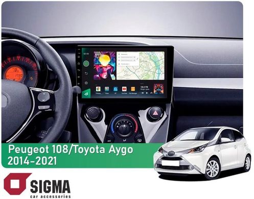 Штатна магнітола Sigma PRO 108128 2K 8+128 Gb Peugeot 108 For Toyota Aygo B40 2014-2021 10" (L1)