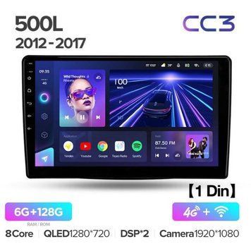 Штатная магнитола Teyes CC3 6+128 Gb 360&deg; Fiat 500L (1 Din) 2012-2017 10"