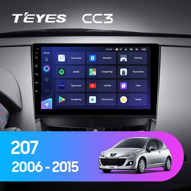 Штатна магнітола Teyes CC3 2K 6+128 Gb Peugeot 207 2006-2015 9"