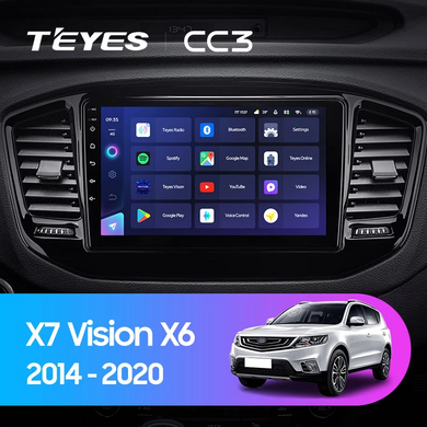 Штатна магнітола Teyes CC3 2K 6+128 Gb Geely Emgrand X7 Vision X6 Haoqing SUV 2014-2020 9"