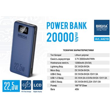 PowerBank Brevia 20000mAh 22.5W Li-Pol. LCD