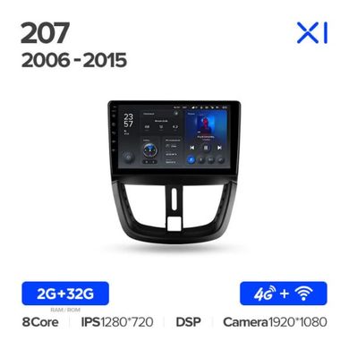 Штатная магнитола Teyes X1 2+32Gb Peugeot 207 2006-2015 9"