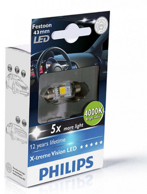 LED Розмір Philips Festoon Vision LED T10.5x43. 4000K 129454000KX1