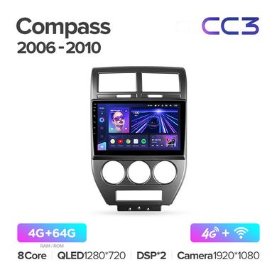 Штатна магнітола Teyes CC3 4GB+64GB 4G+WiFi Jeep Compass (2006-2010)
