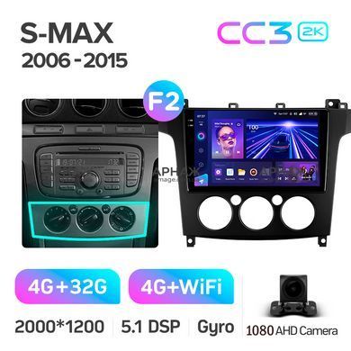 Штатная магнитола Teyes CC3 2K 4+32 Gb Ford S-MAX 1 2006-2015 (F2) 9"
