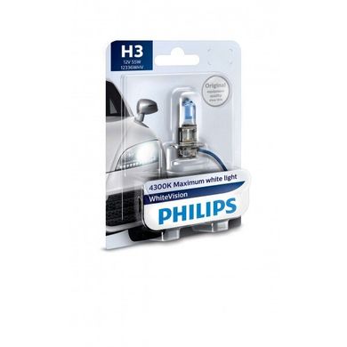 Автолампы Philips H3 WhiteVision +60% 3700K 12336WHVB1