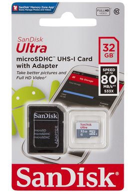 Карта памяти Sandisk 32GB Miсro-SDHC Class 10 UHS-I Ultra (SDSQUNS-032G-GN3MA)