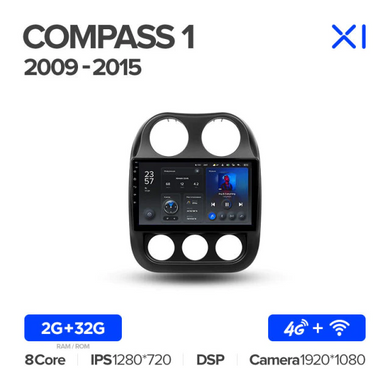 Штатна магнітола Teyes X1 2+32Gb Jeep Compass 1 MK 2009-2015 10"