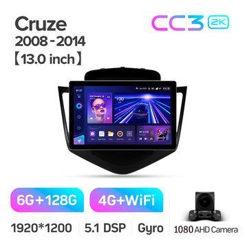 Штатна магнітола Teyes CC3 2K 6+128 Gb Chevrolet Cruze J300 2008-2014 13"
