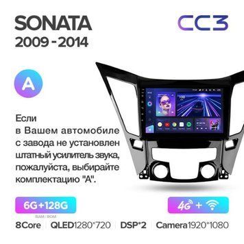 Штатная магнитола Teyes CC3 6+128 Gb 360&deg; Hyundai Sonata 6 YF 2009-2014 (A) 9"