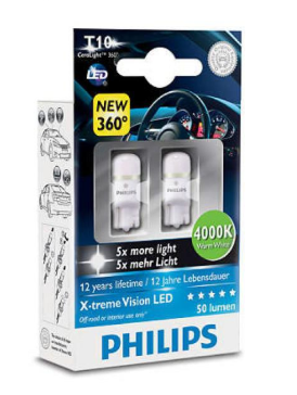 Лампа светодиодная Philips W5W X-Treme Vision LED. 4000K 127994000KX2