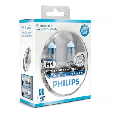 Автолампы Philips H4 WhiteVision +60% 4300K 12342WHVSM