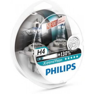 Лампа галогенна Philips H4 X-treme VISION + 130% 12342XV + S2