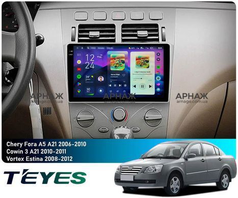 Штатна магнітола Teyes CC4 Pro 2K 12+256 Gb Chery Fora A5 A21 2006-2010 Cowin 3 A21 2010-2011 9"