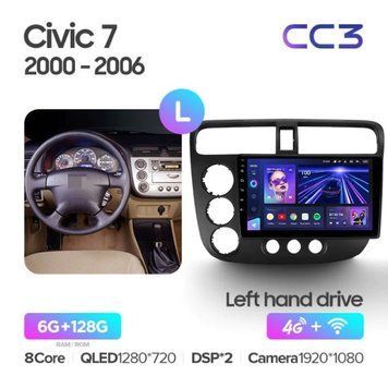 Штатная магнитола Teyes CC3 6+128 Gb 360&deg; Honda Civic 7 2000-2006 9"