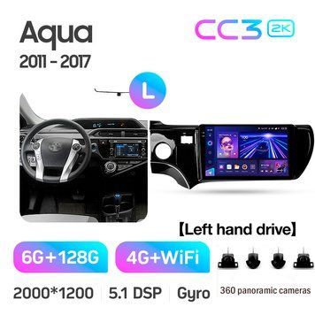 Штатна магнітола Teyes CC3 2K 6+128 Gb 360&deg; Toyota Aqua (Left hand drive) 2011-2017 9"