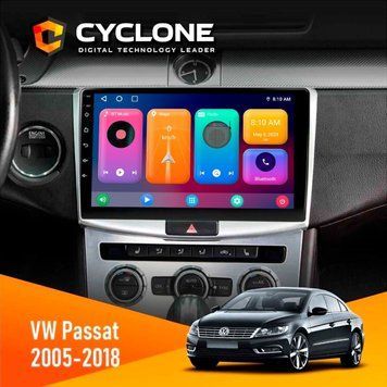 Штатна магнітола CYCLONE VW Passat (B6 B7) 2005-2014 CC 2012-2018 Black C10-001 2x64 CPL