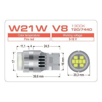 Led автолампы AMS VISION W21W V8 T20/7440 1300K