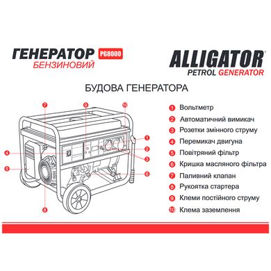 Генератор бензиновий ALLIGATOR PG8000 6.5кВт (ном 6.0кВт)
