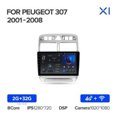 Штатна магнітола Teyes X1 2+32Gb Peugeot 307 1 2001-2008 9"