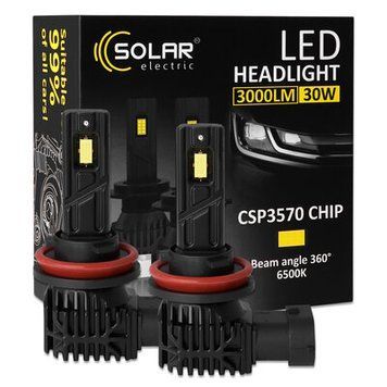 LED автолампы Solar LED H8-H11-H16 12/24V 30W 3000Lm 6500K CSP3570 2шт